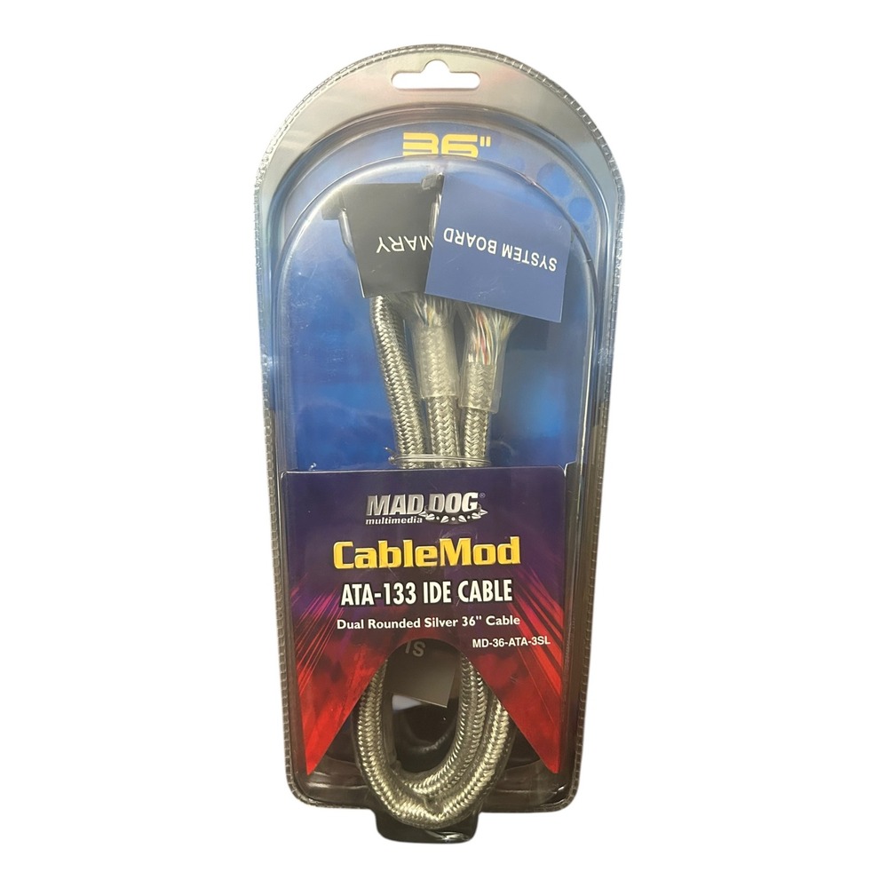 NOS Mad Dog CableMod ATA-133 IDE Cable 36" Dual Rounded Silver MD-36-ATA-3SL